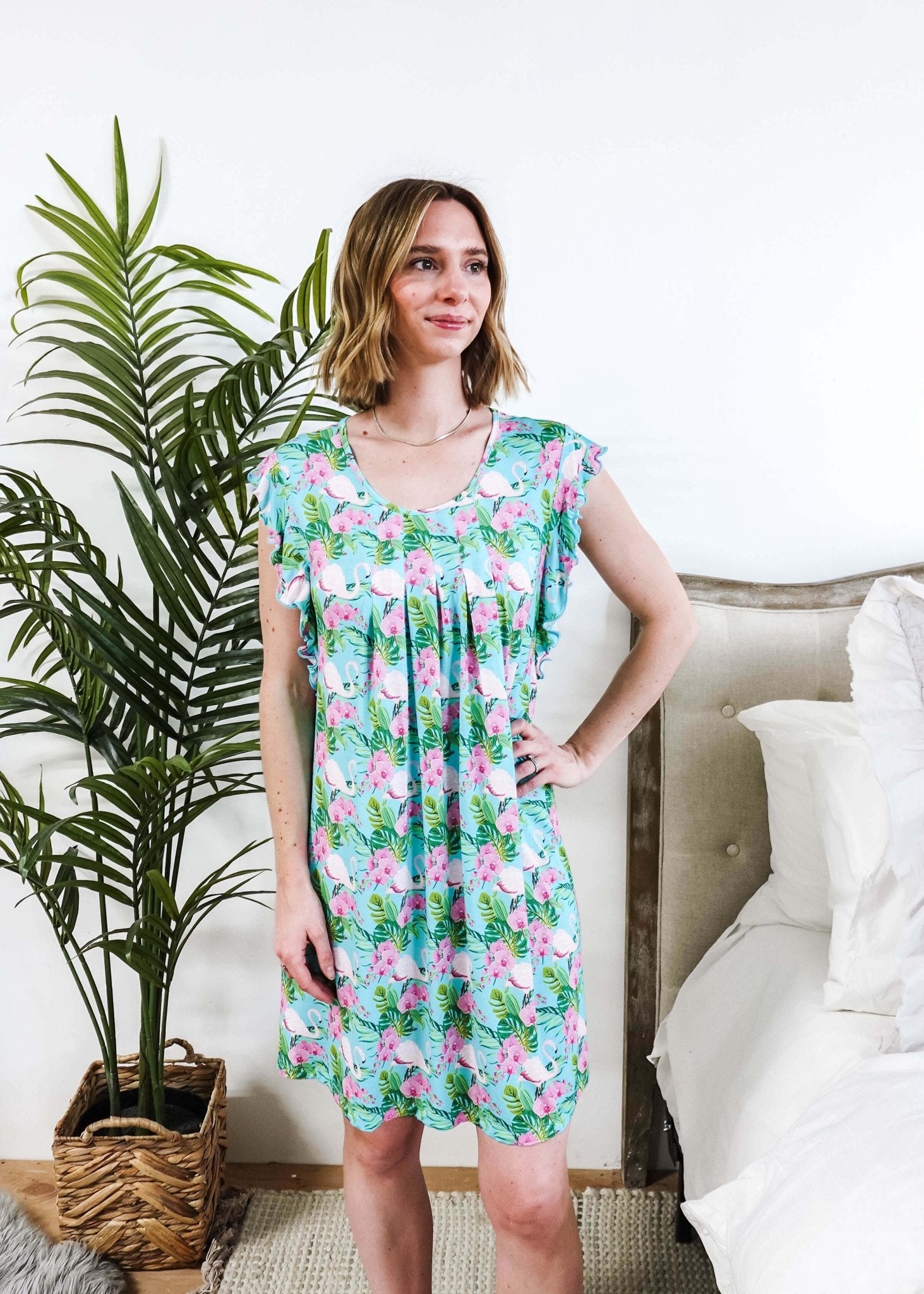 Bamboo pajamas: Tropic Like It's Hot flutter bamboo nightgown