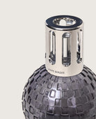 Maison Berger Paris Disco Fragrance Lamp Gift Set in grey with fragrance bottle, ideal for home décor and luxe scent. showing close up of the bottle