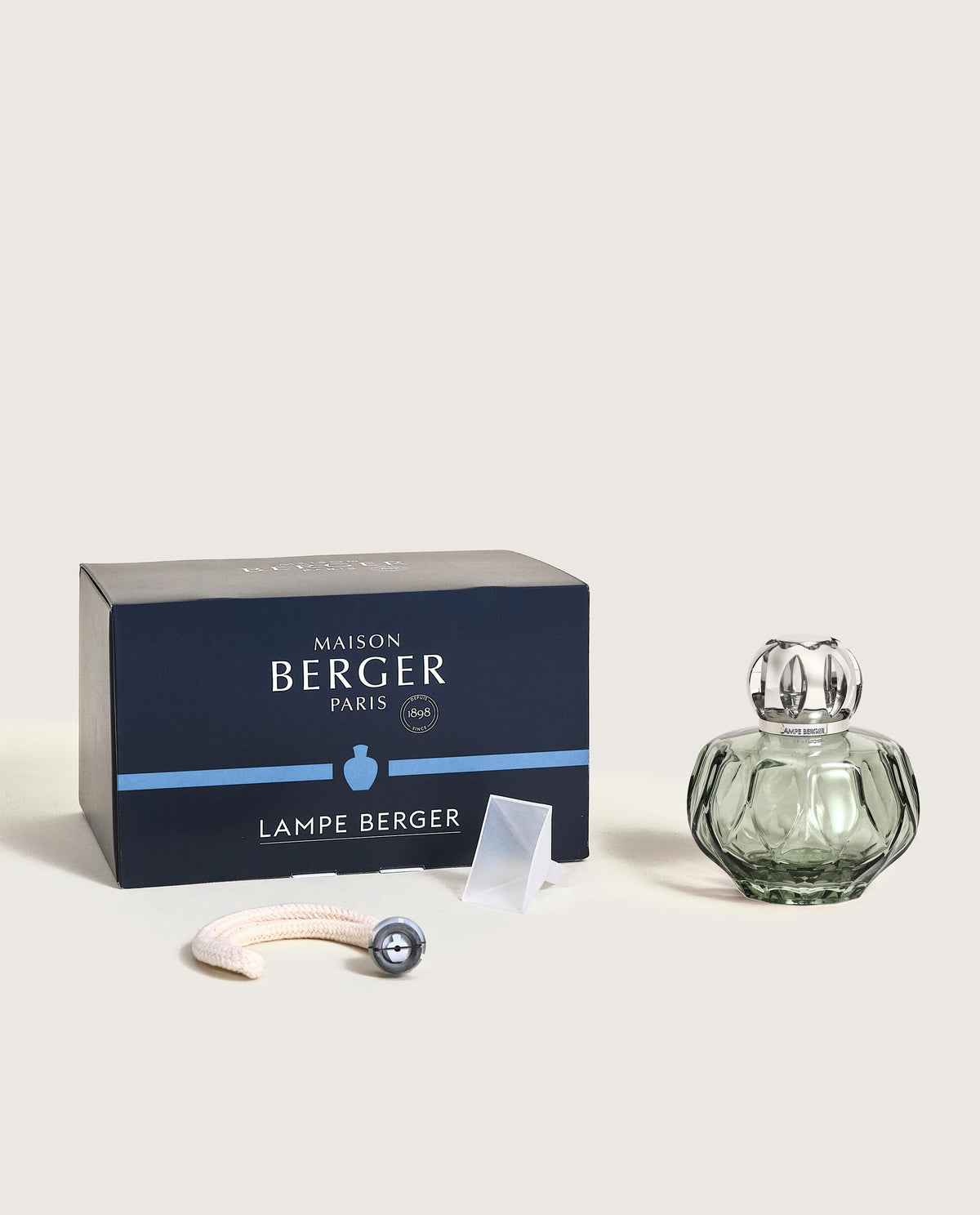Maison Berger Rosalie Fragrance Lamp Green angle view with accessories — Cloud Nine Pajamas Edmonton