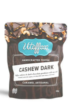 Utoffeea Cashew Dark Chocolate handcrafted toffee package on a white background
