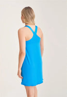 Fleurt by Montelle Racerback Nightshirt with Built-In Support in True Blue. Showing the satin racerback straps