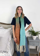 green ombre acrylic soft oversized blanket scarf with tassles
