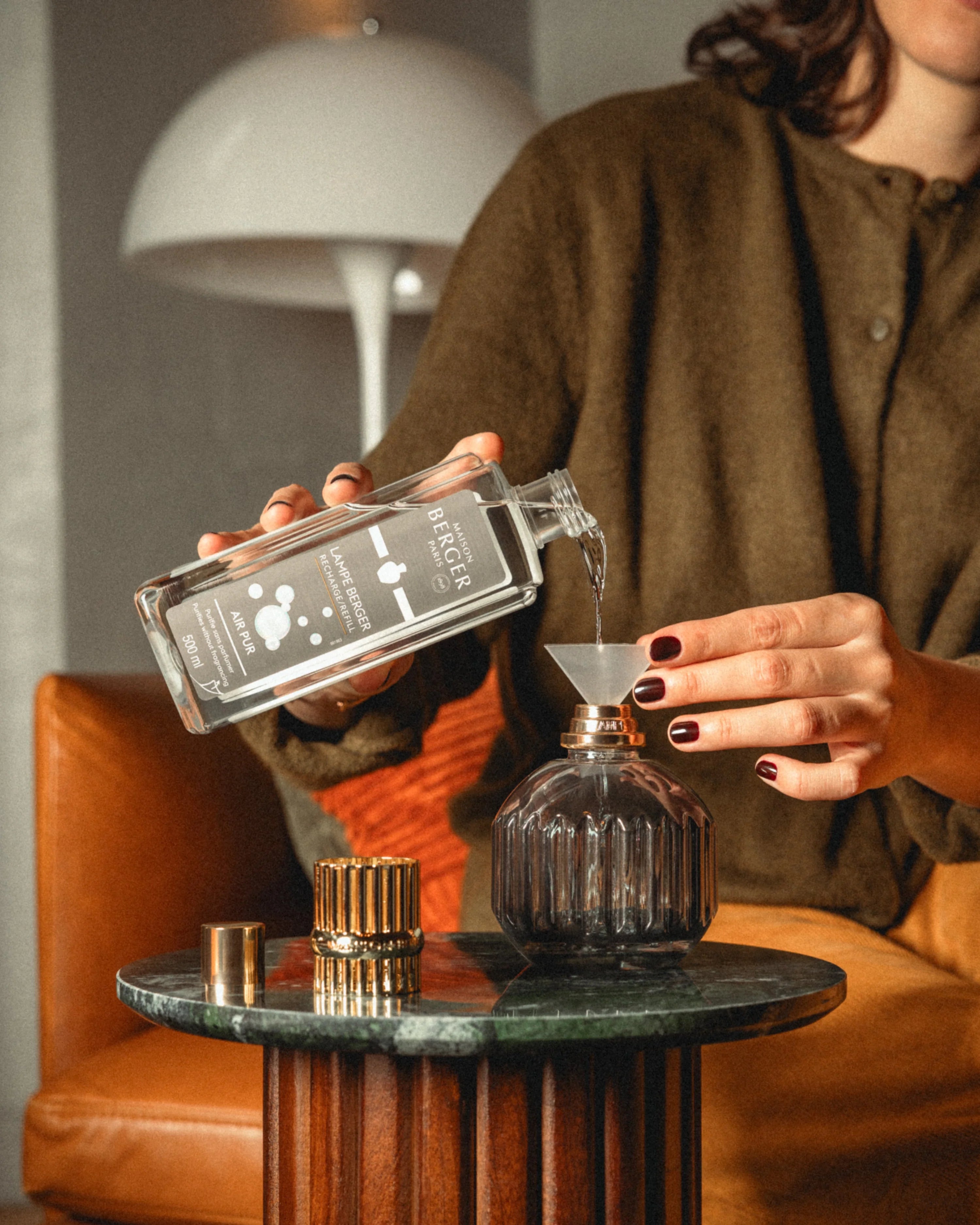 Maison Berger Cannelo Fragrance Lamp Grey lifestyle styled on surface — Cloud Nine Pajamas Edmonton