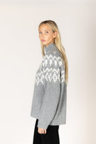 Lyla & Luxe Aggie Fair Isle Mock Neck Sweater Cashmere Snow side view — Cloud Nine Pajamas