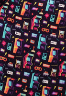 Colorful pattern featuring arcade machines and video game controllers, inspired by Arcade After Dark Unisex Bamboo Jogger.
