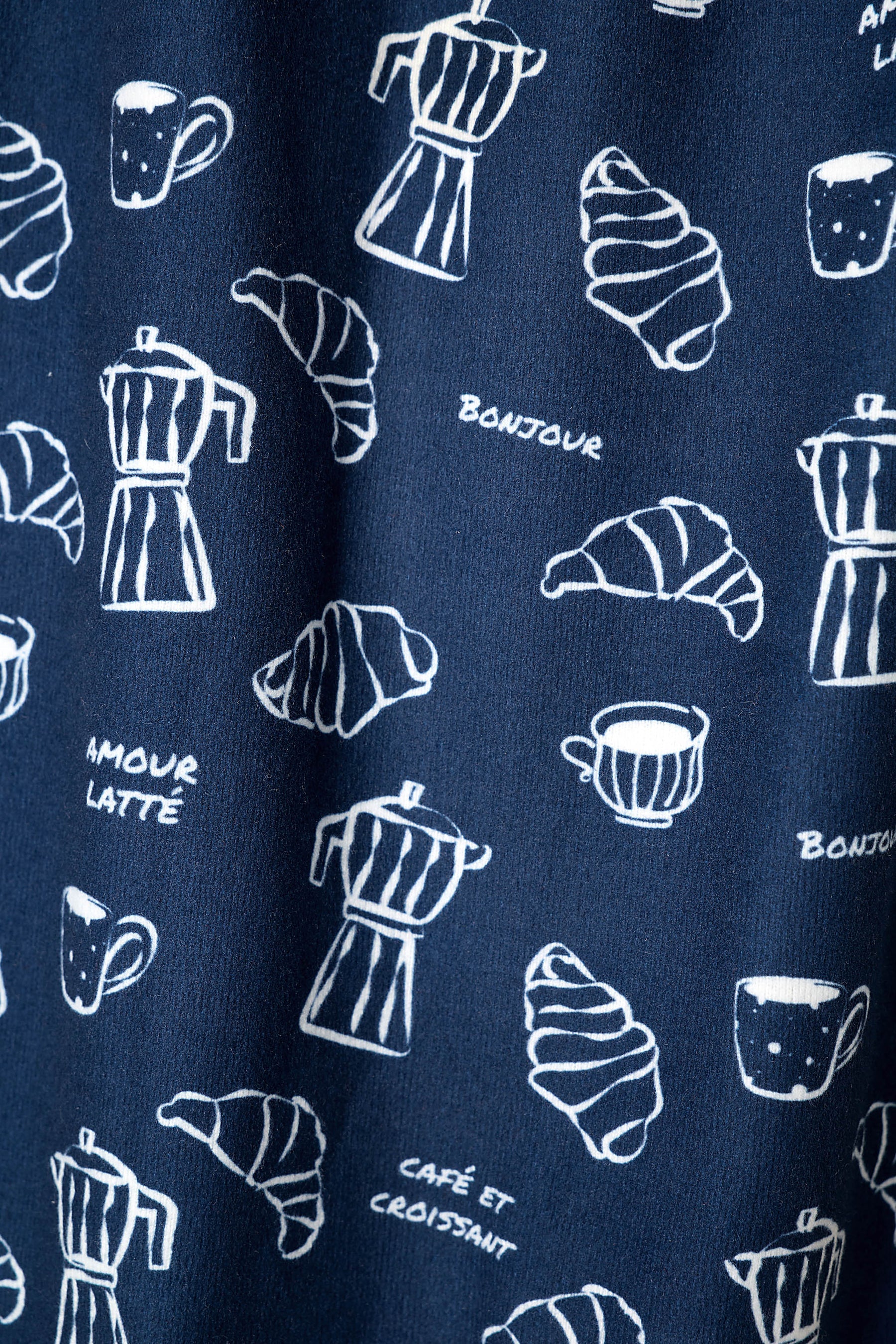 PJ Salvage Bonjour Babe Deep Navy print swatch — Cloud Nine Pajamas