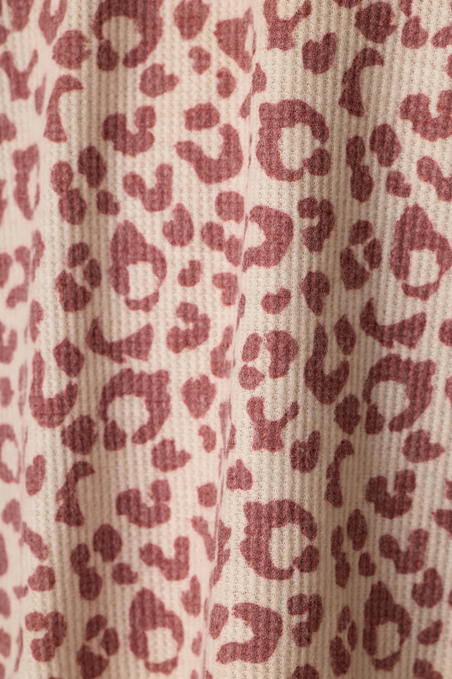 PJ Salvage Boyfriend Boxer Dark Wine ivory leopard waffle knit fabric swatch — Cloud Nine Pajamas