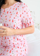 Georgia Rylan Cozy Cocktails bamboo nightshirt cocktail print close-up — Cloud Nine Pajamas Edmonton