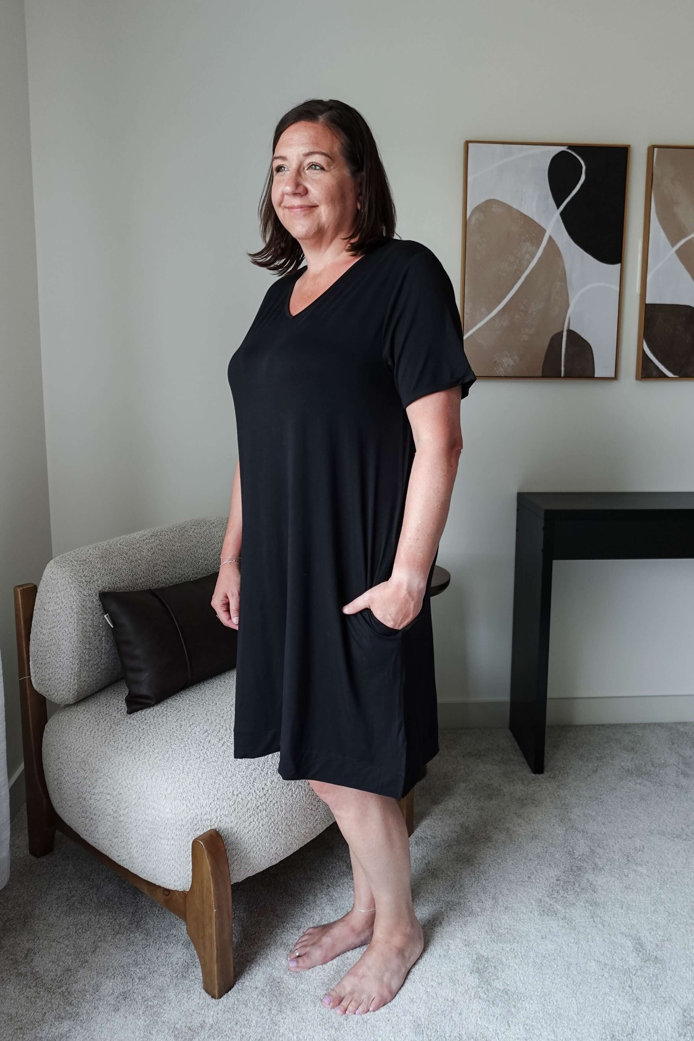 Black Beauty Nightshirt V Neck With Pockets Bamboo