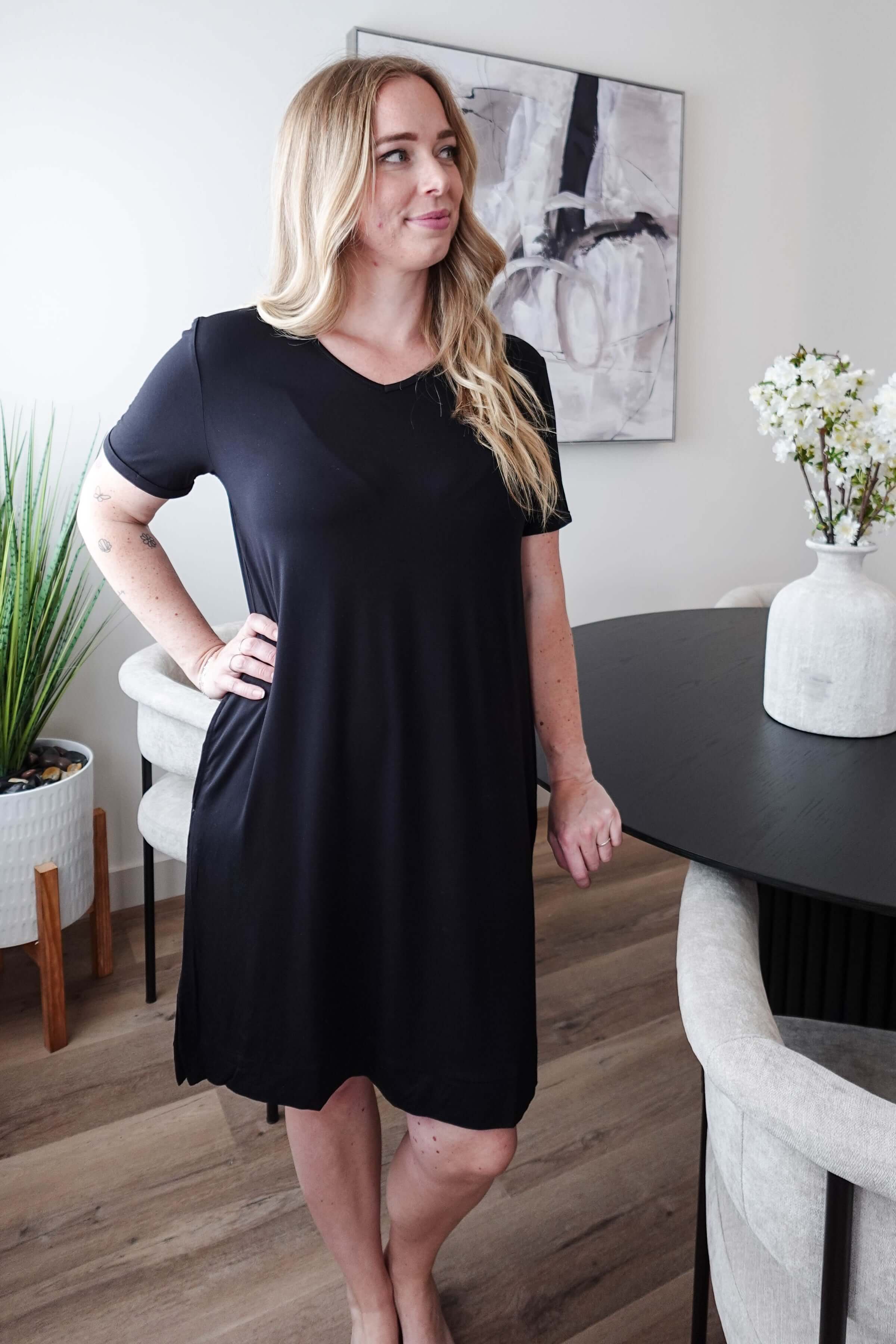 Black Beauty Nightshirt V Neck With Pockets Bamboo