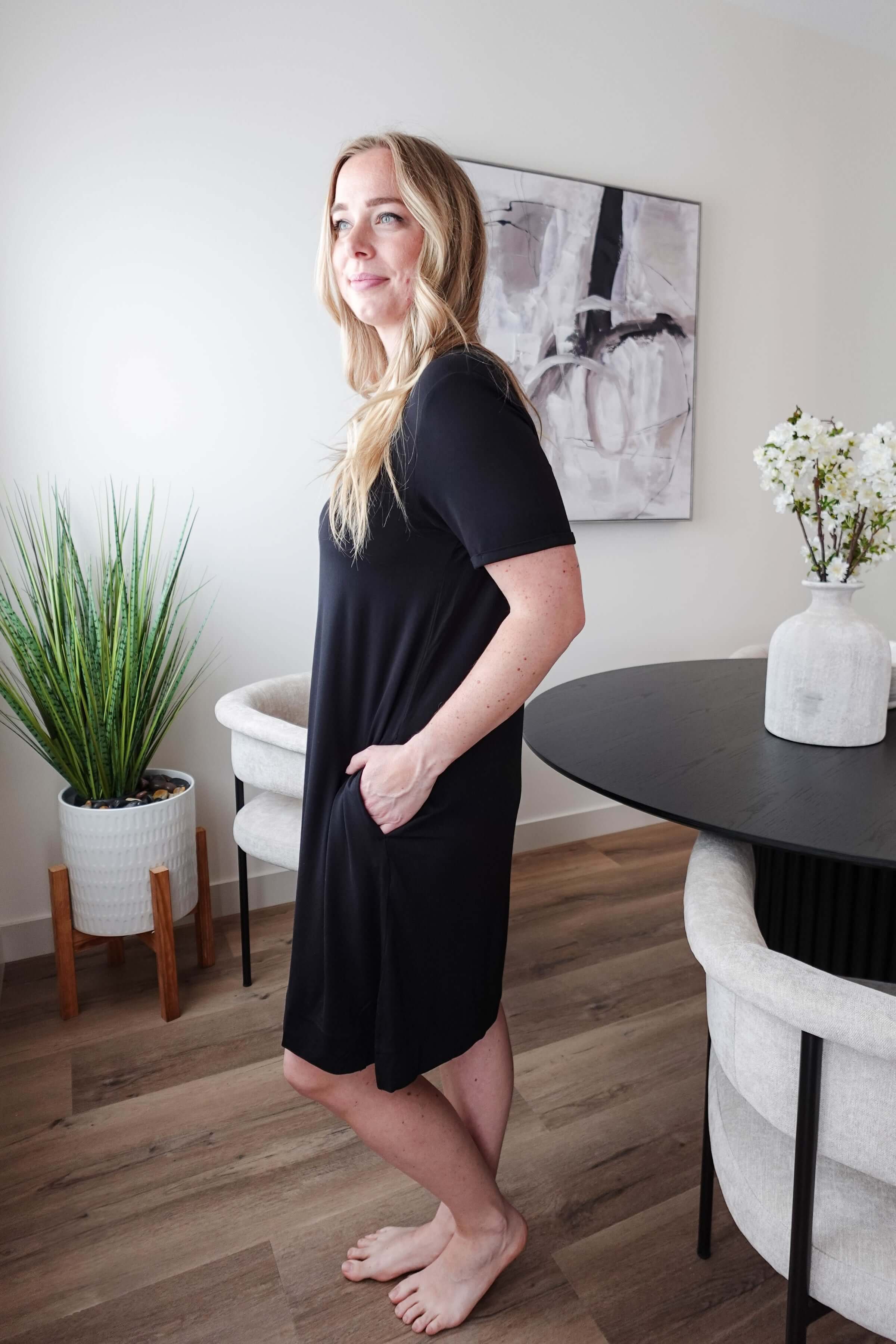 Black Beauty Nightshirt V Neck With Pockets Bamboo