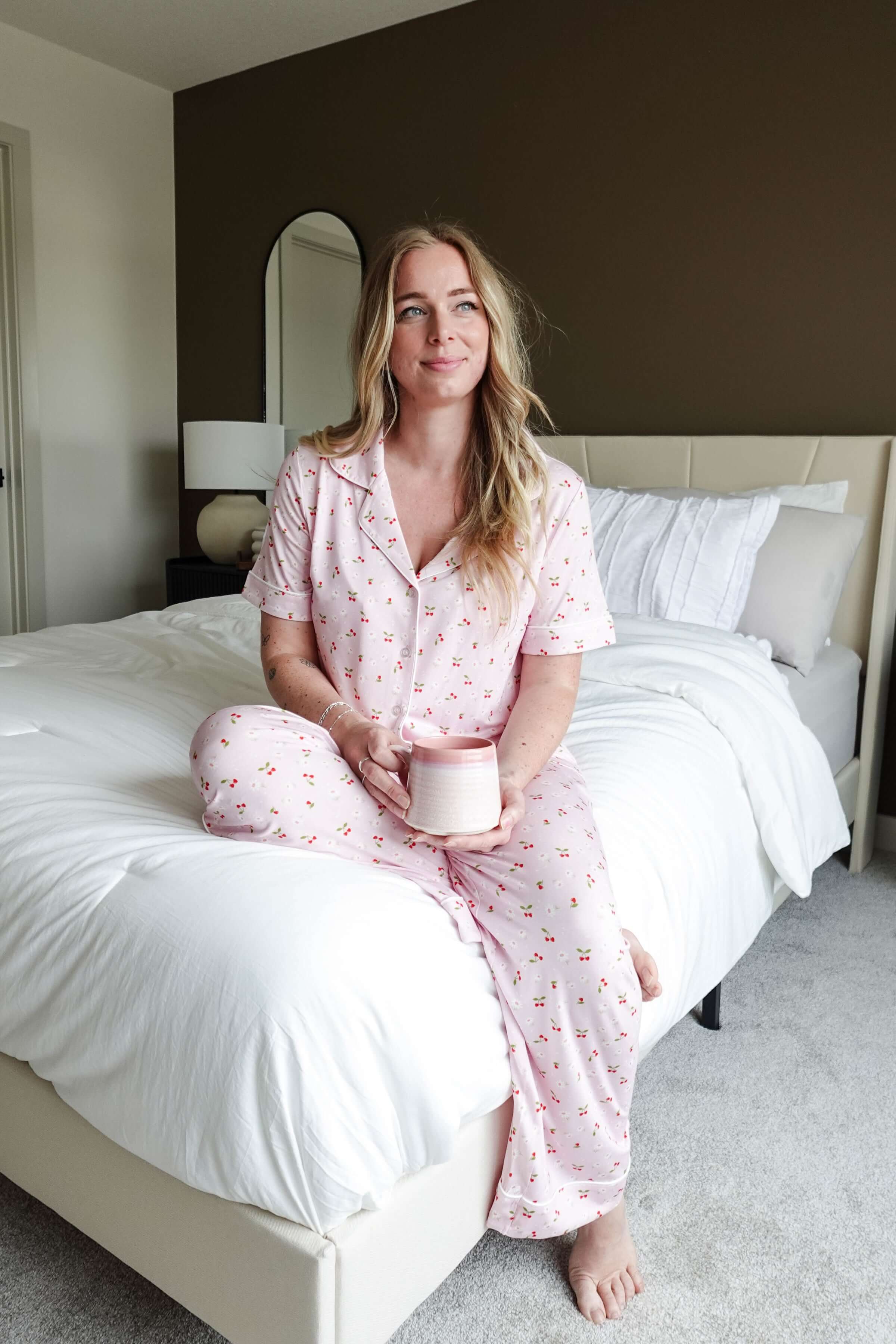Short Sleeve Button Up/Straight Pant PJ Set - Bamboo | Pink Cherries
