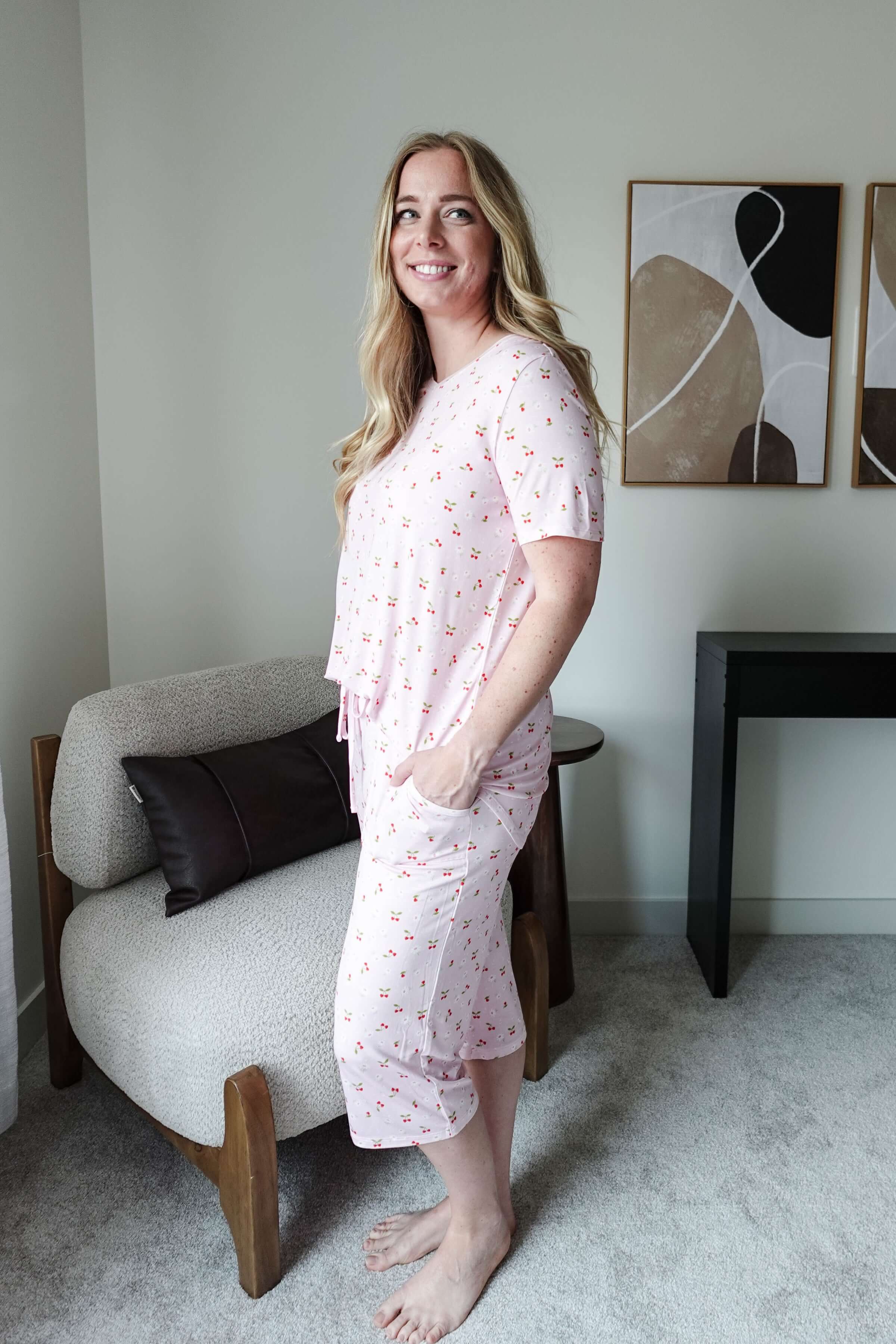 Short Sleeve Tee/Capri - Bamboo | Pink Cherries