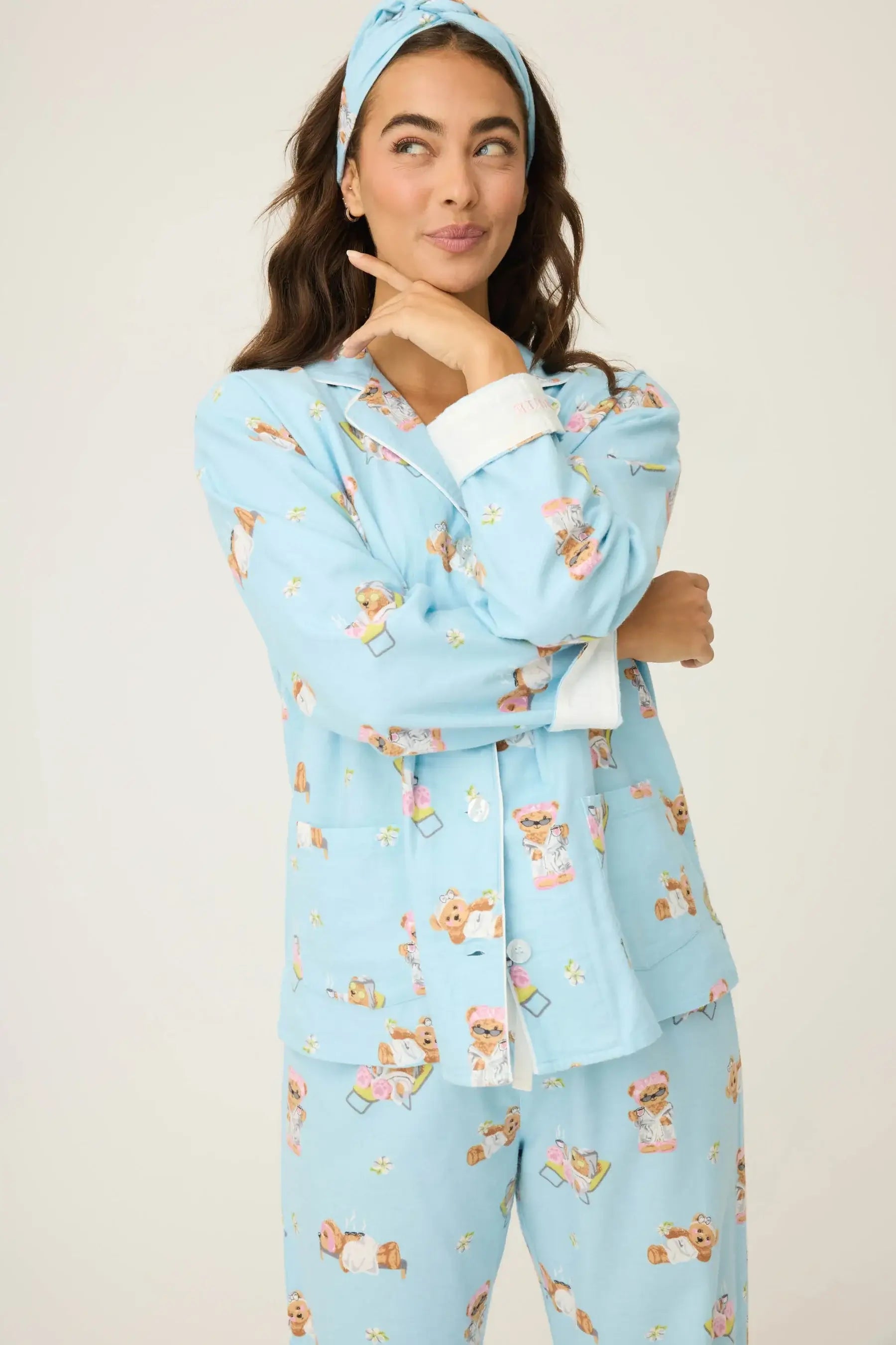 women's ice blue bear pj flannel set pj salvage