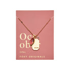 Birthstone Charm Necklace in 14k Plated Gold featuring October opal and healing intention, handcrafted by Foxy Originals.
