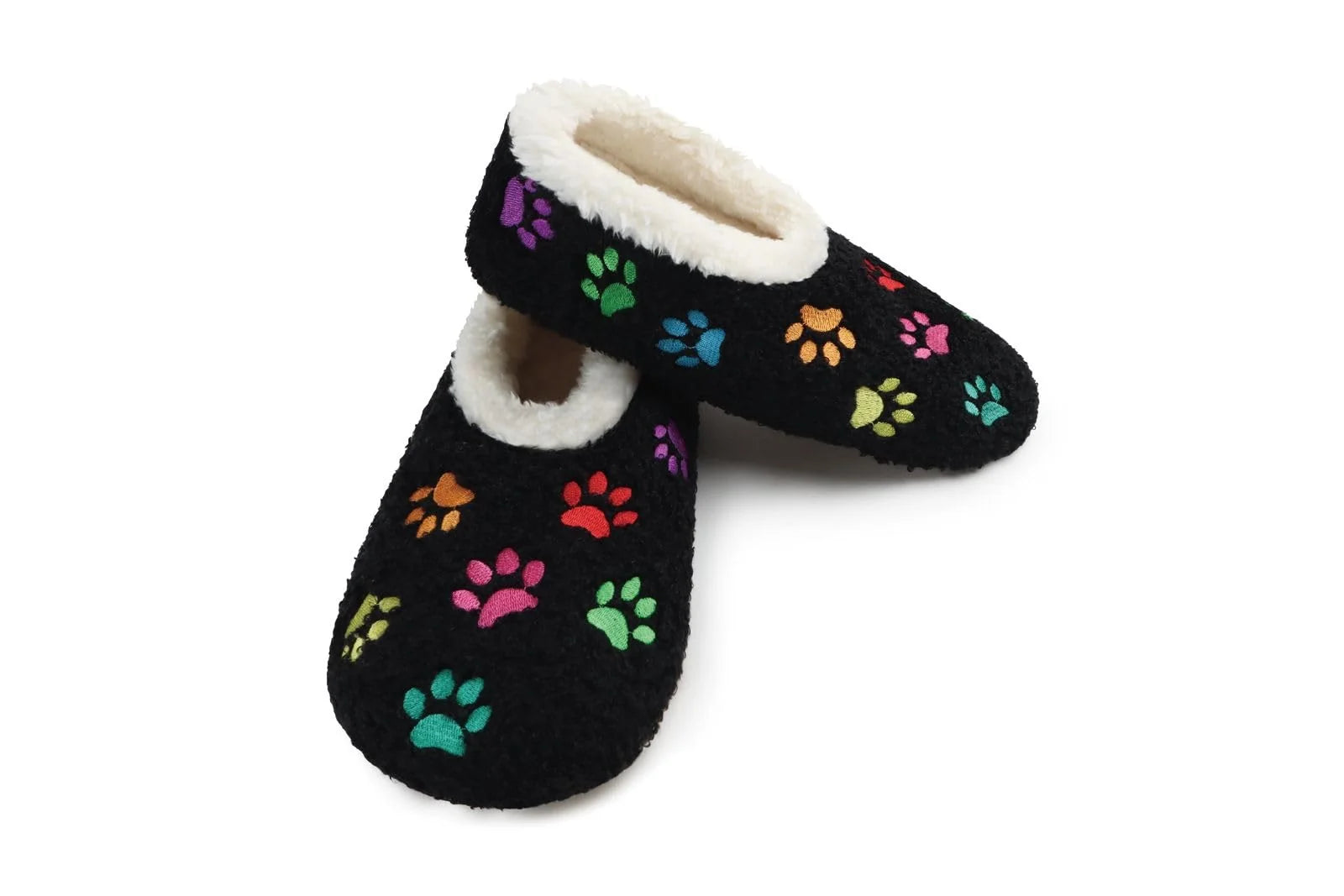 Snoozies Mini Embroidery Slipper Socks Mini Paws Black embroidered paw prints side view — Cloud Nine Pajamas Edmonton