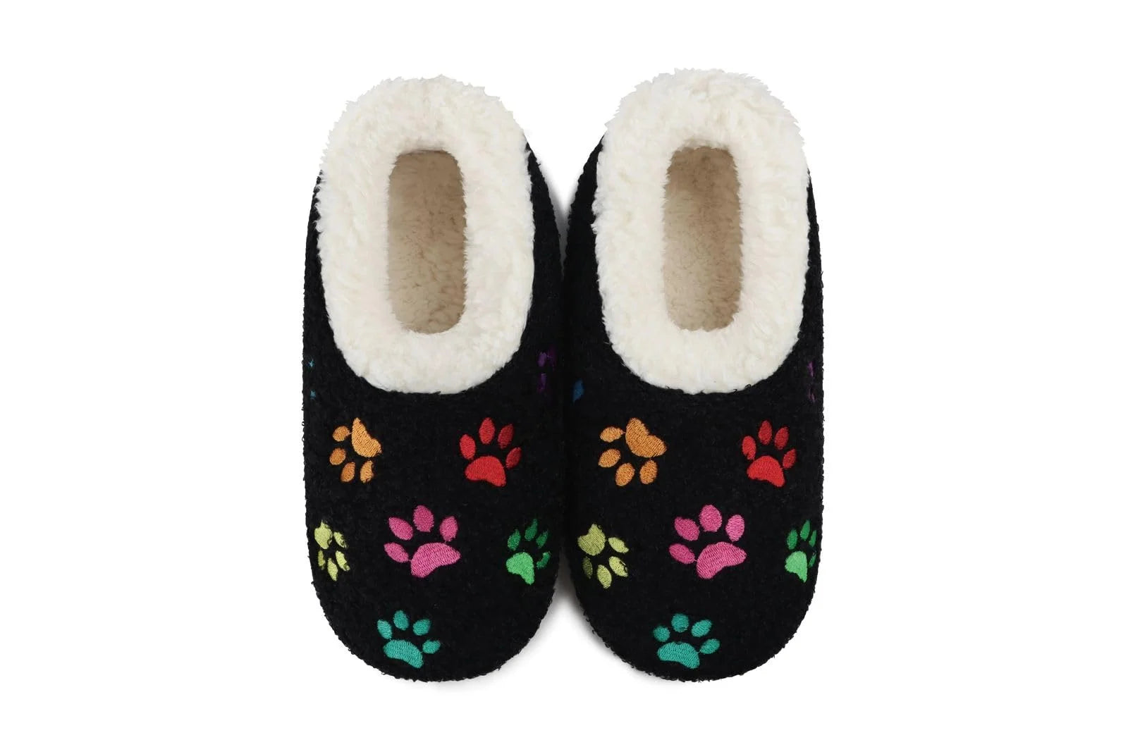 Snoozies Mini Embroidery Slipper Socks Mini Paws Black embroidered paw prints front view — Cloud Nine Pajamas Edmonton