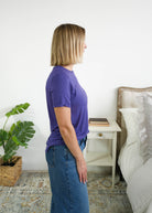 Georgia Rylan Blueberry bamboo tee side view — Cloud Nine Pajamas