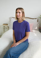 Georgia Rylan Essential Bamboo Tee Blueberry lifestyle — Cloud Nine Pajamas Edmonton