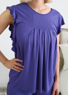 Georgia Rylan Blueberry Flutter Short Set three quarter view — Cloud Nine Pajamas