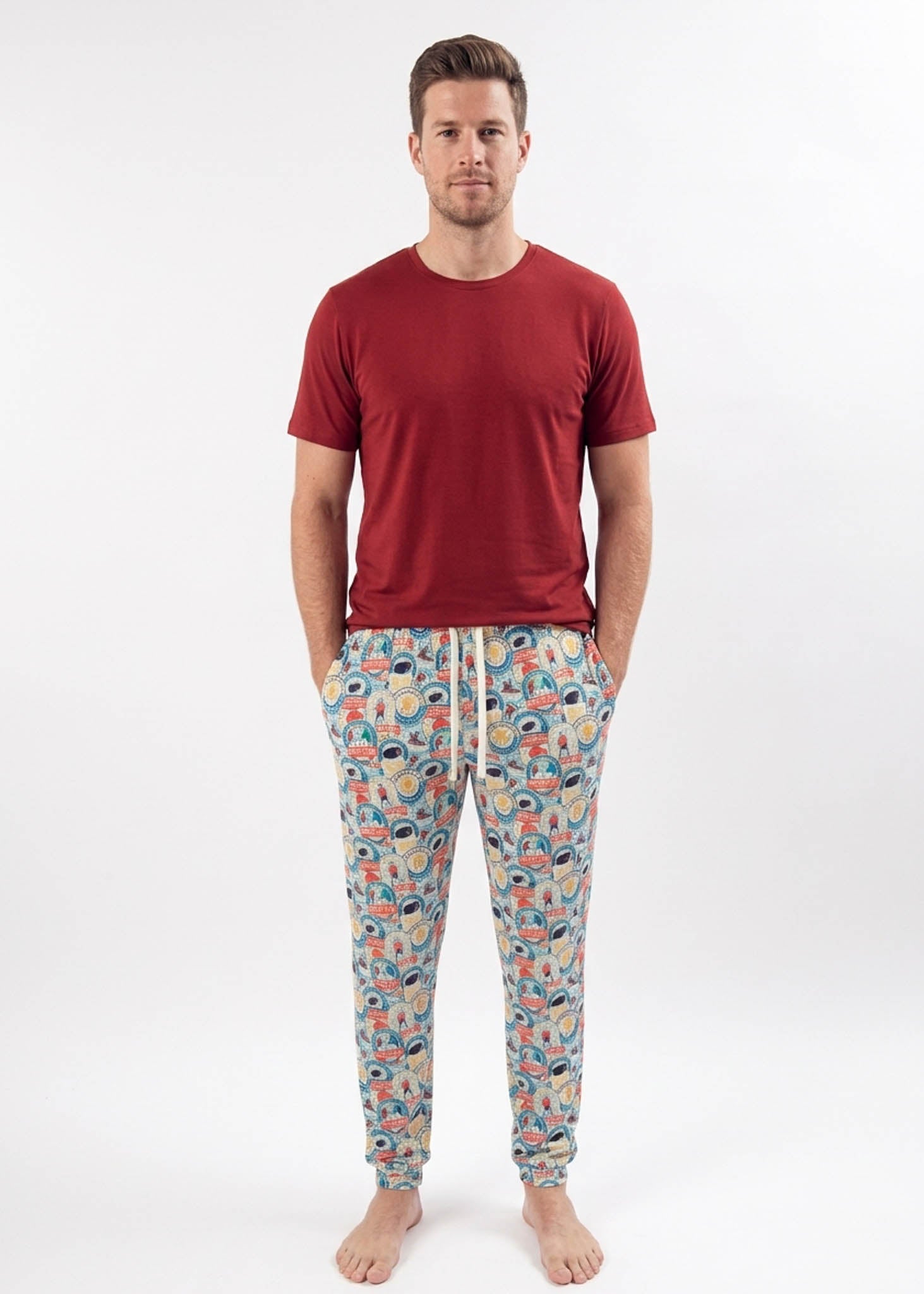 Bob's Sleepwear Co. Hockey Club Bamboo Jogger Pant men's front view — Cloud Nine Pajamas Edmonton
