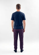 Bob's Sleepwear Co. Dark Red Plaid Bamboo Jogger Pant back view on model — Cloud Nine Pajamas Edmonton