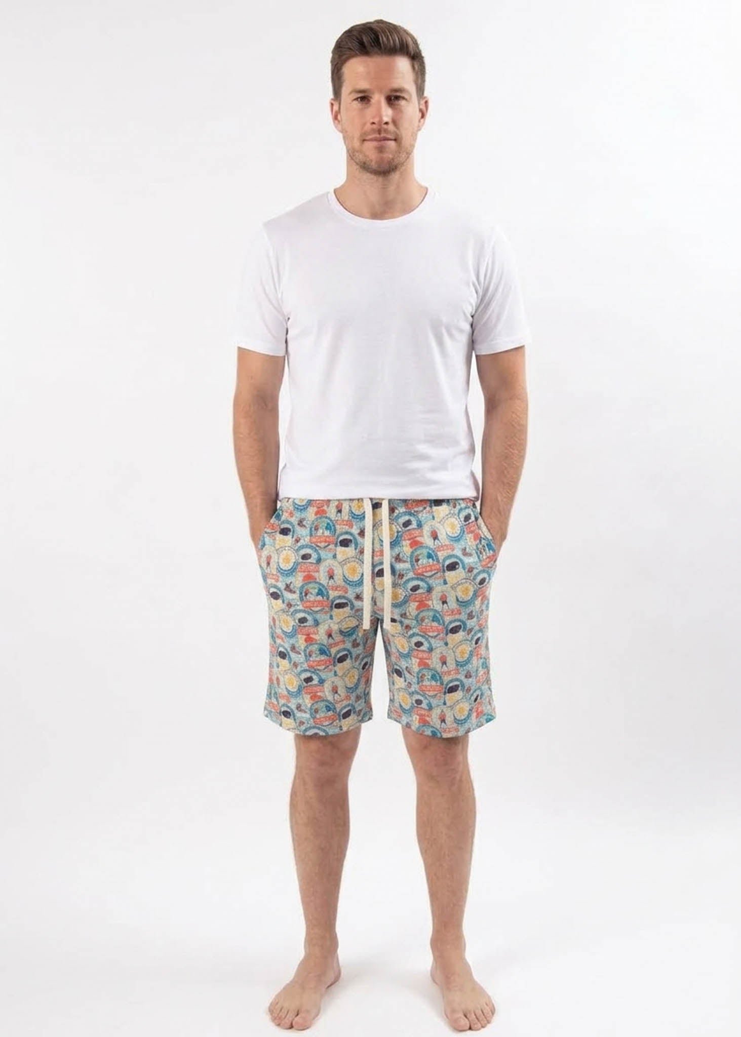 Bob's Sleepwear Co. Hockey Club Bamboo Sleep Shorts men's front view knee length — Cloud Nine Pajamas Edmonton