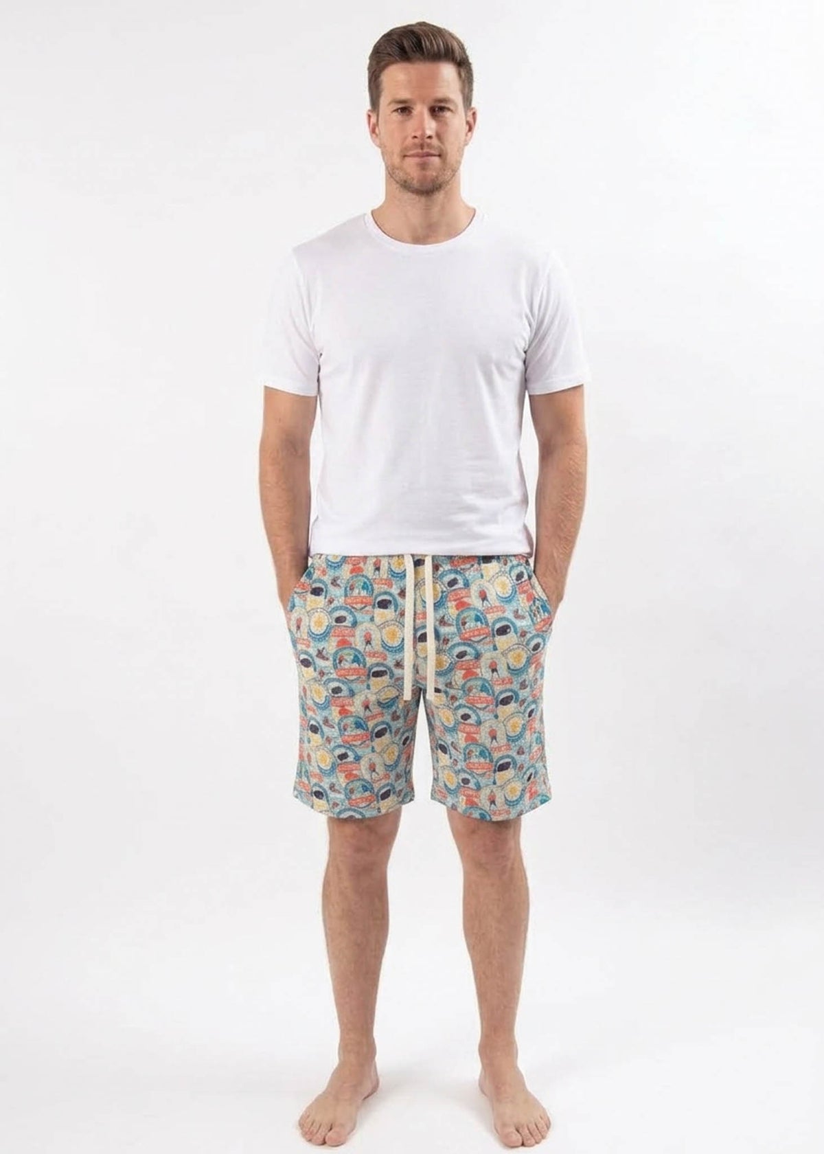 Bob's Sleepwear Co. Hockey Club Bamboo Sleep Shorts men's front view knee length — Cloud Nine Pajamas Edmonton