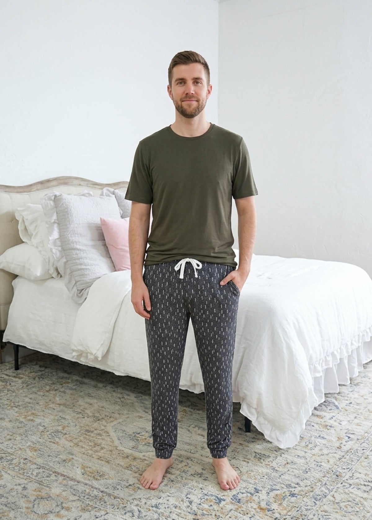 Bob's Sleepwear Co. Trees Bamboo Jogger Pant charcoal men's front view — Cloud Nine Pajamas Edmonton