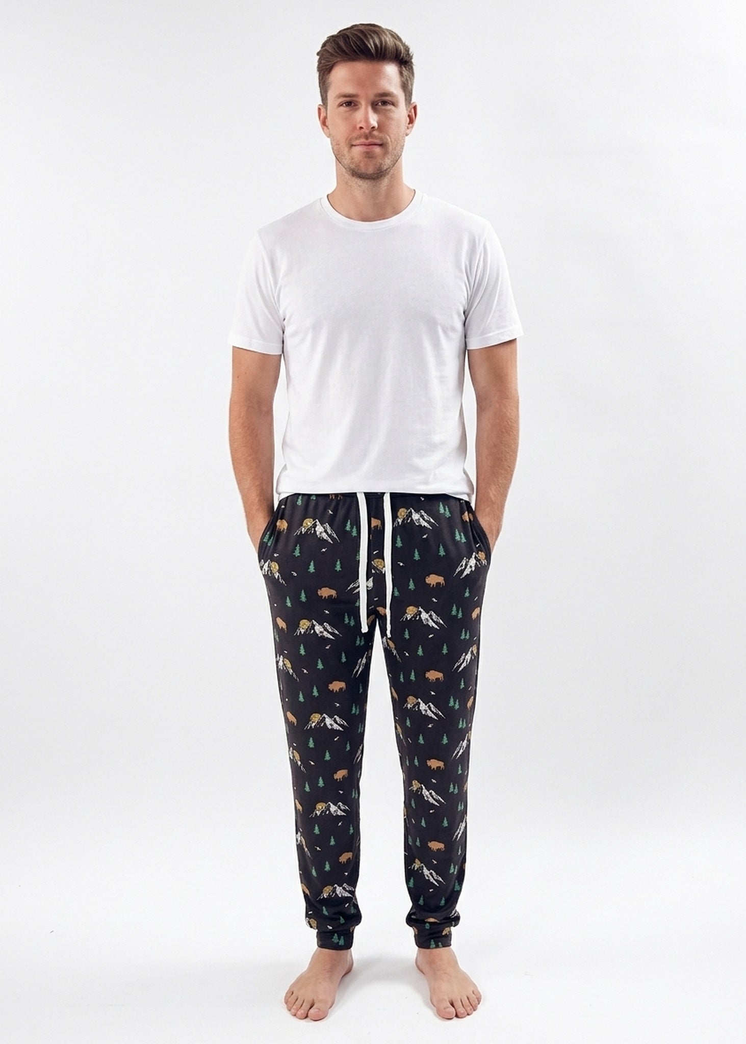 Bob's Sleepwear Co. Mountains Bamboo Jogger Pant men's front view dark charcoal — Cloud Nine Pajamas Edmonton