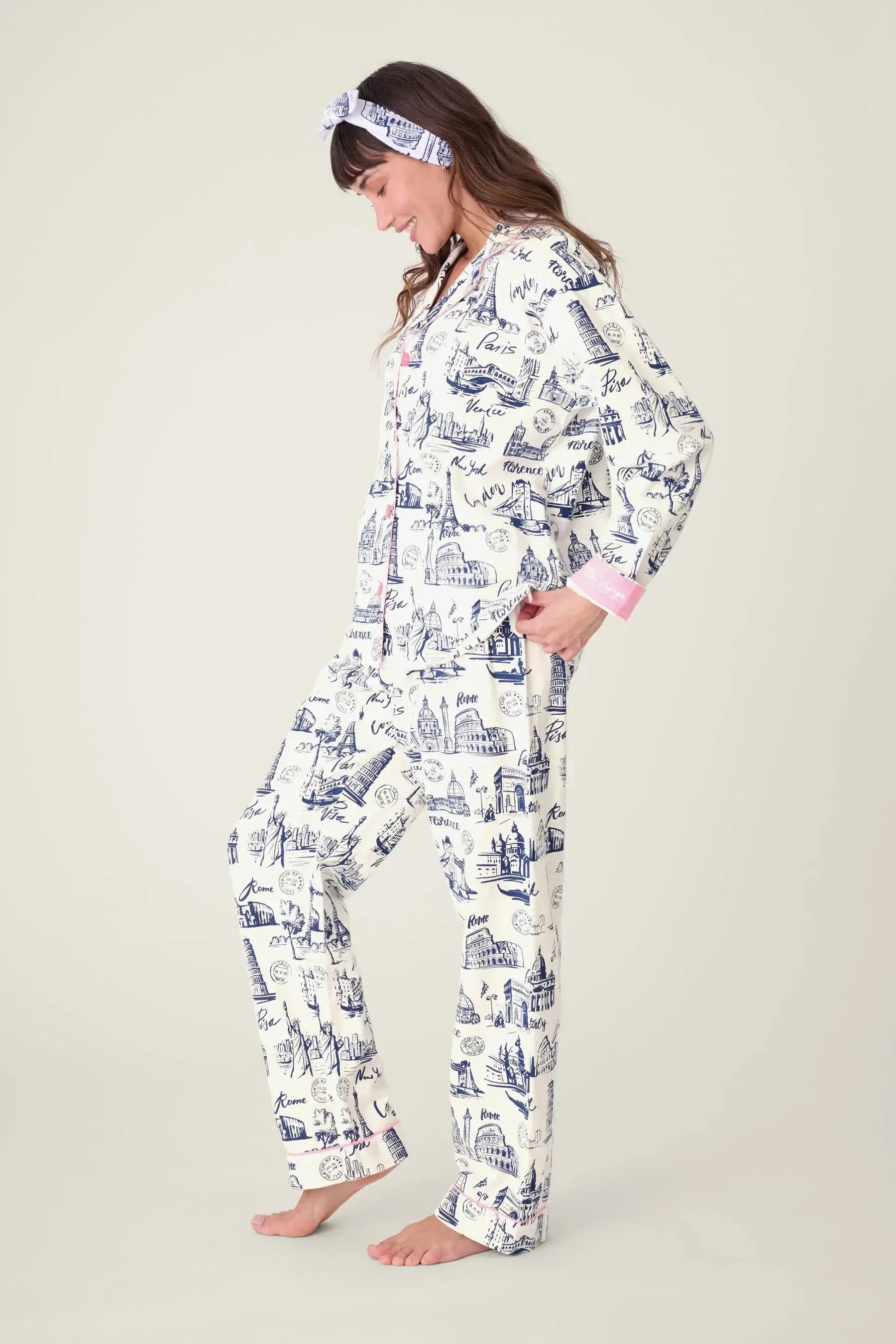 womens white flannel city travel print pj set pj salvage