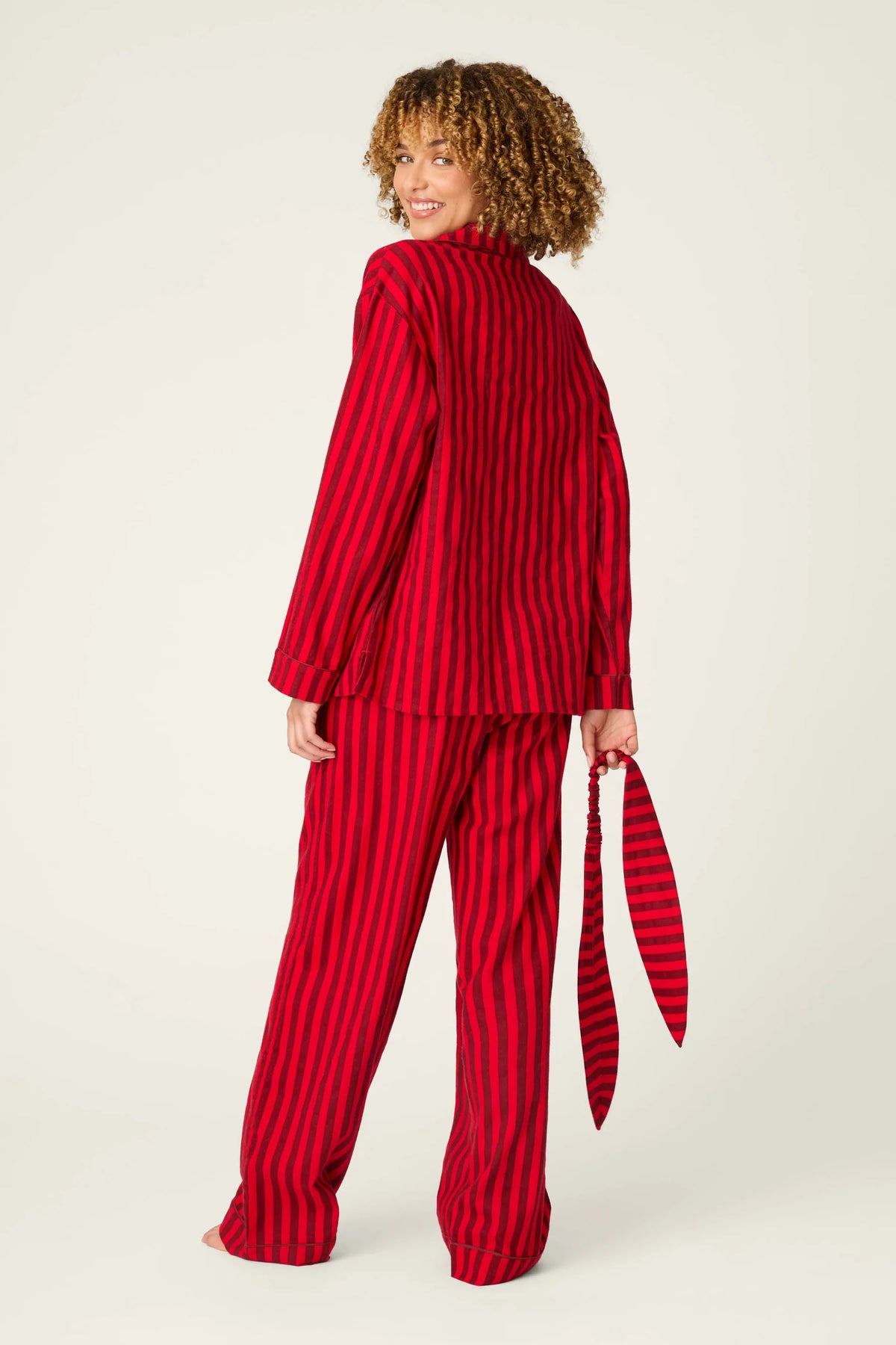 PJ Salvage Bow Icon Flannel Set model back view — Cloud Nine Pajamas