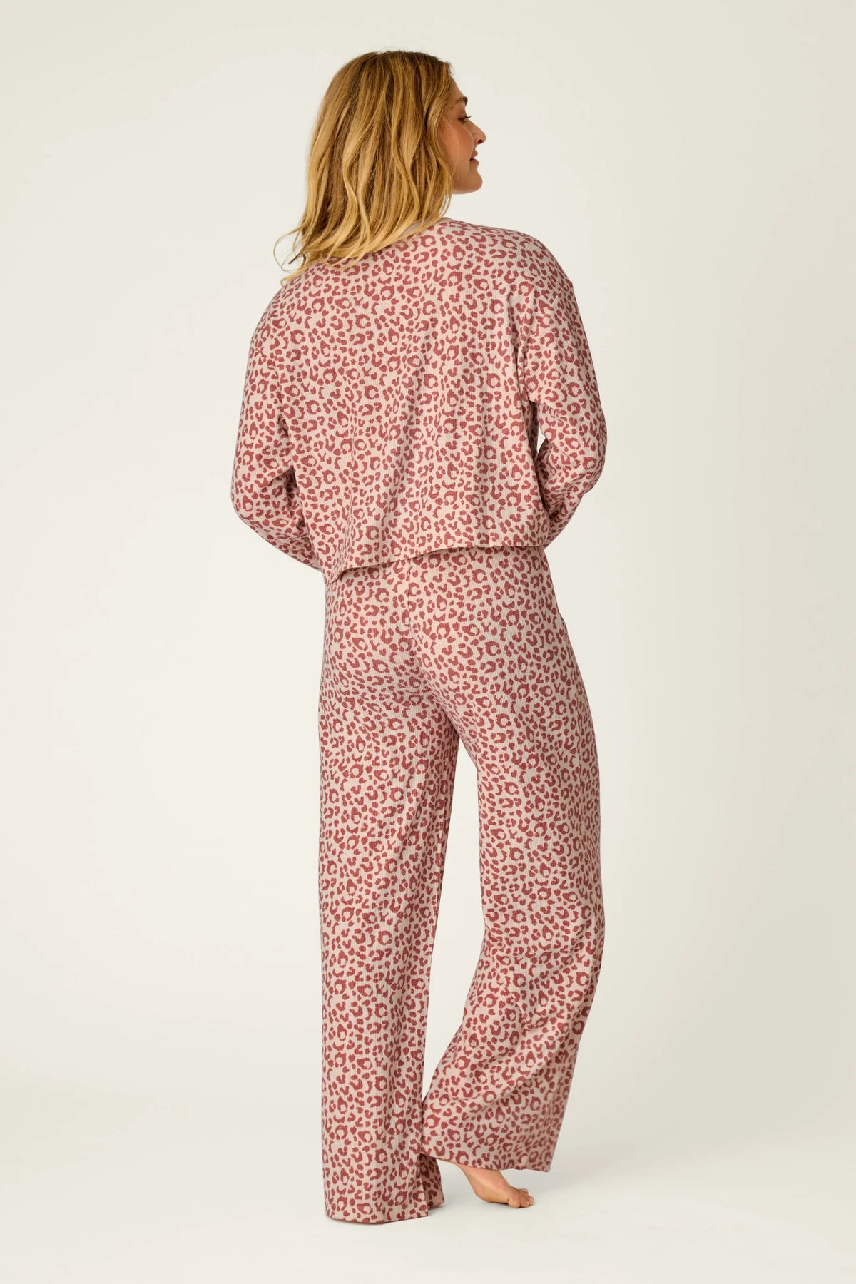 PJ Salvage Boyfriend Boxer Leopard PJ Set model back view — Cloud Nine Pajamas Edmonton