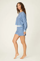 Boyfriend Boxer Moon & Stars PJ Short Set | Peachy Soft Waffle Knit | PJ Salvage women's relaxed pj set with shorts and boxer style shorts with pj salvage printed waistband - Side view