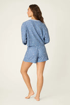 Boyfriend Boxer Moon & Stars PJ Short Set | Peachy Soft Waffle Knit | PJ Salvage women's relaxed pj set with shorts and boxer style shorts with pj salvage printed waistband back view