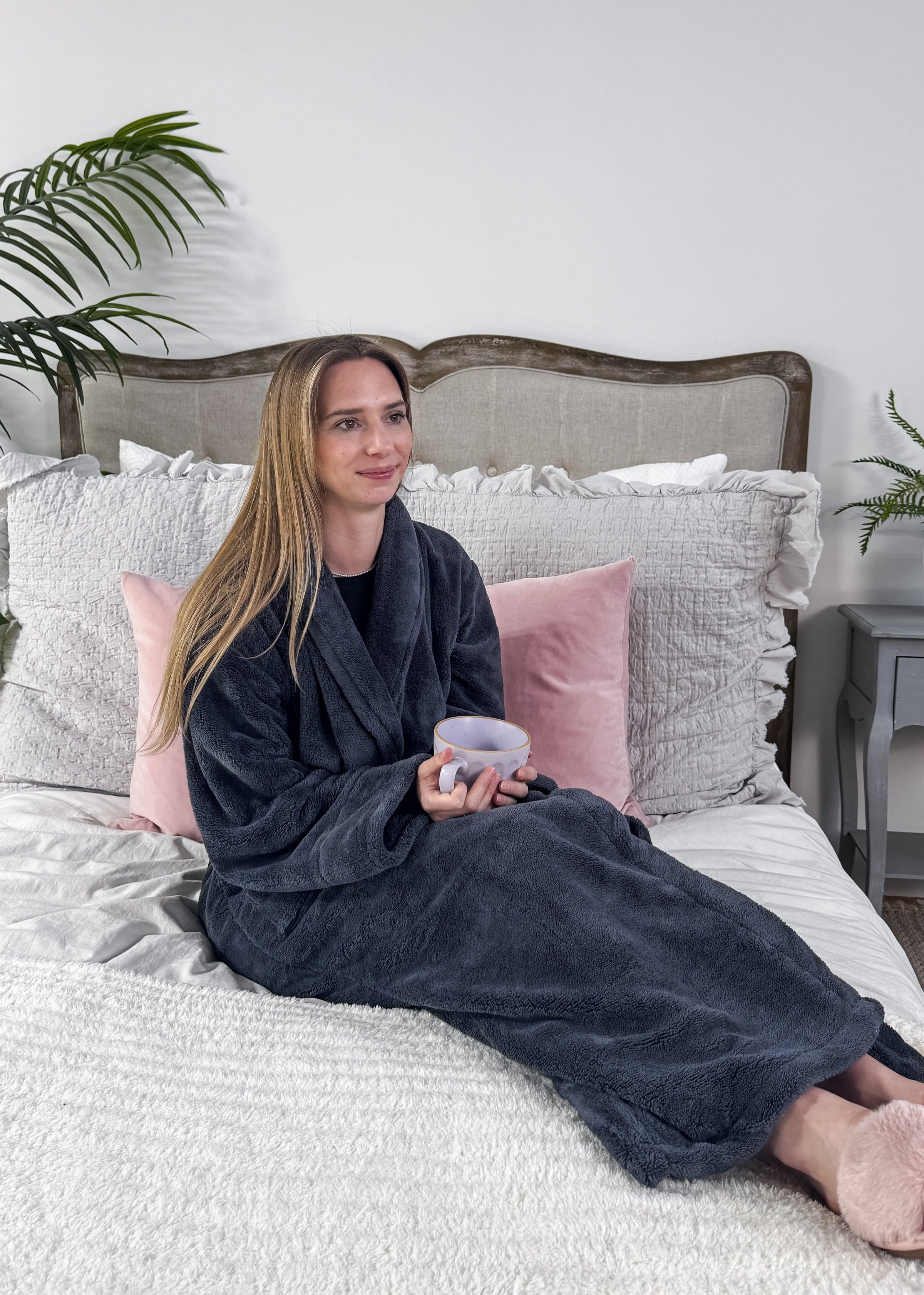 women's cozy spa robe charcoal warm buddy