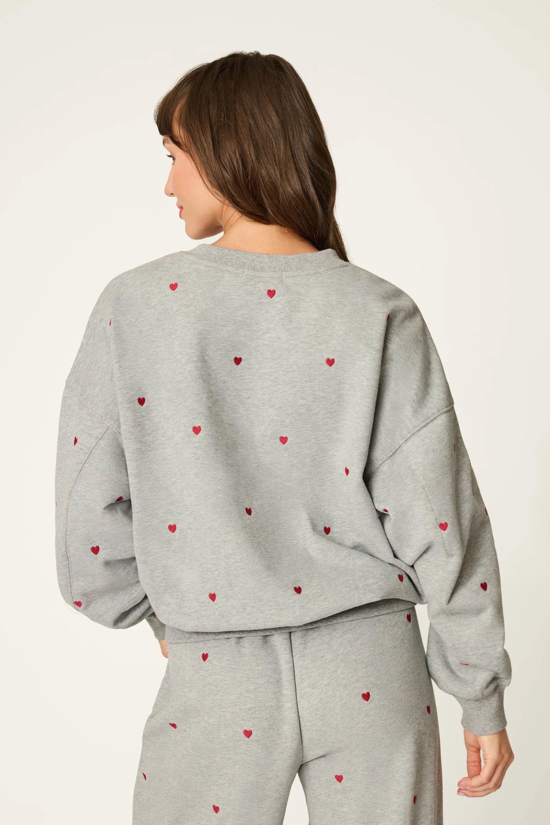 PJ Salvage C'est La Vie Hearts sweatshirt back view — Cloud Nine Pajamas