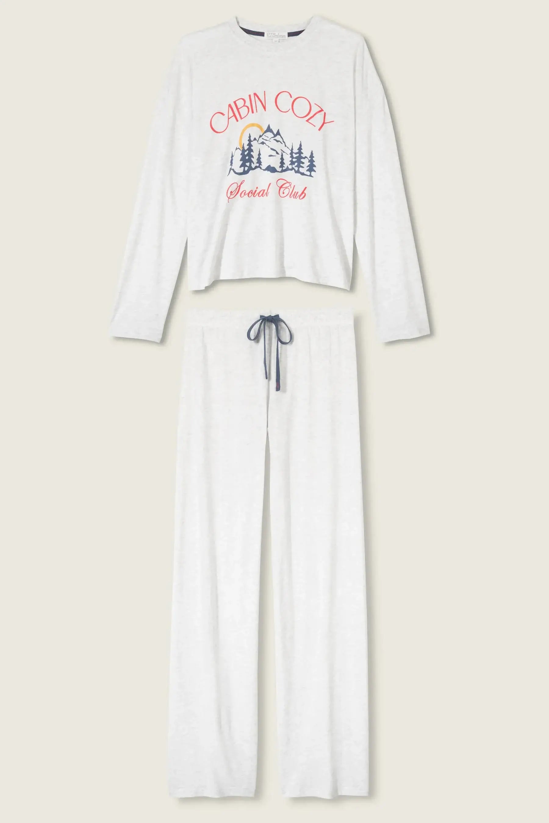 women's cotton modal pj loungewear set with cabin cozy graphic print cropped top and straight leg pants by pj salvage