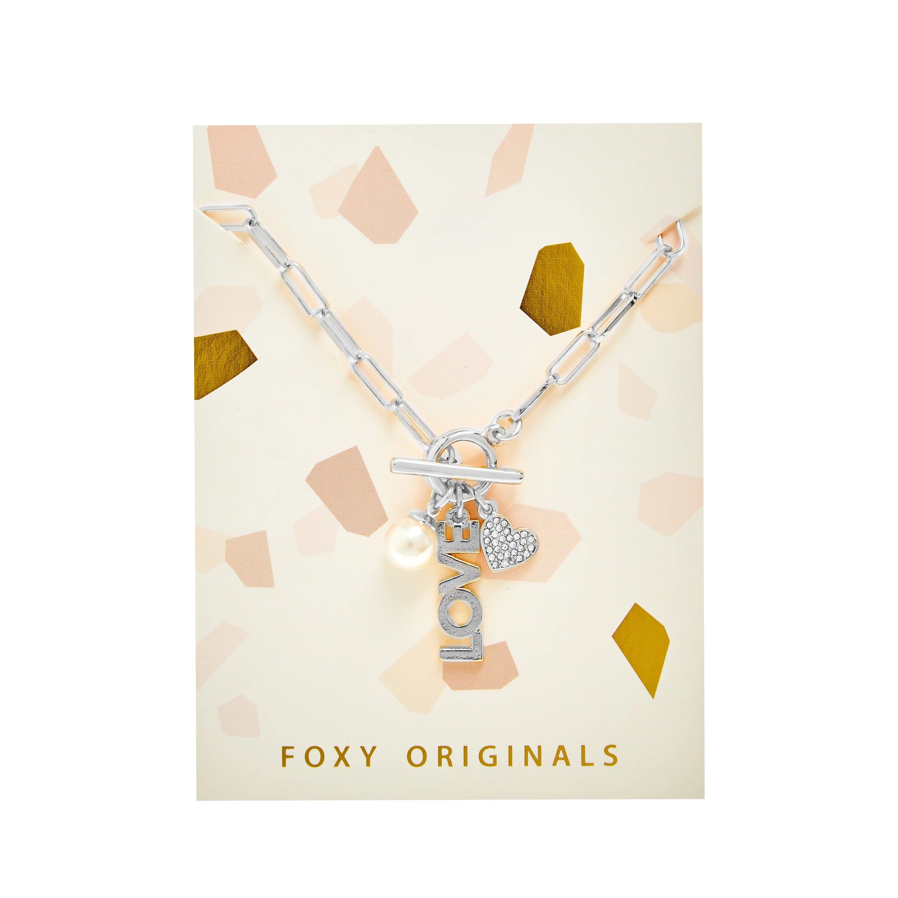 Foxy Originals PSILY Love Charm Necklace Silver on card — Cloud Nine Pajamas Edmonton