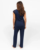 women's navy top and jogger pajama set with lace detail nora rose by cyberjammies