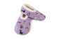 Snoozies Mini Embroidery Slipper Socks Mini Cats Purple embroidered cat motifs side view — Cloud Nine Pajamas Edmonton