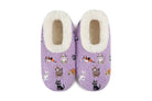 Snoozies Mini Embroidery Slipper Socks Mini Cats Purple embroidered cat motifs front view — Cloud Nine Pajamas Edmonton