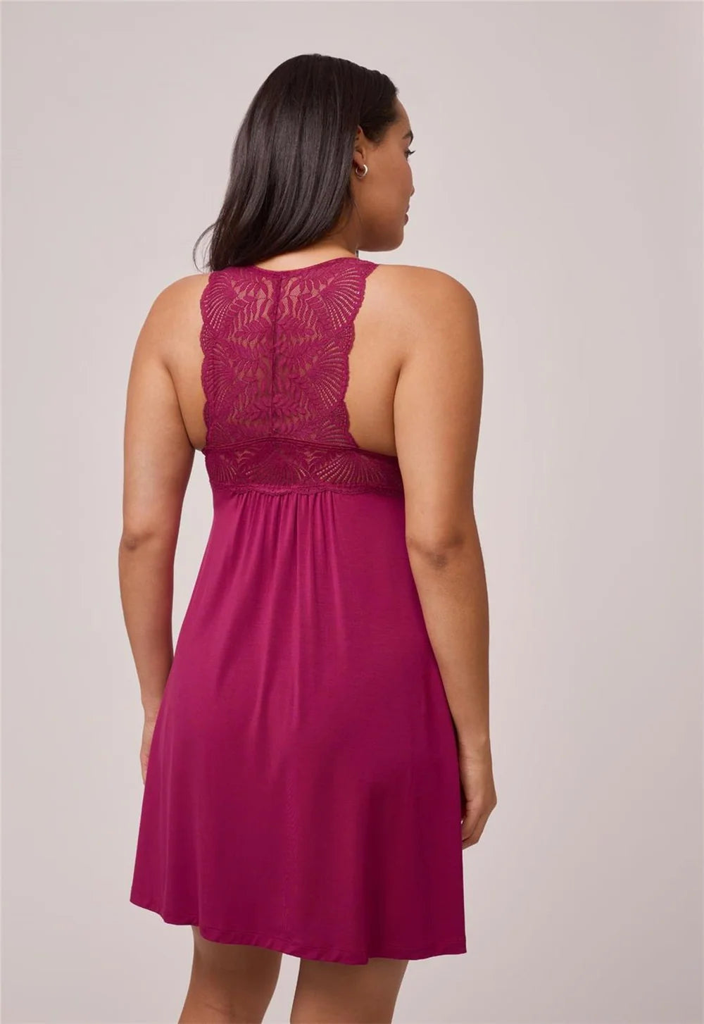 Fleur't Belle Epoque Full Bust Chemise Dark Cherry back view T-back detail — Cloud Nine Pajamas Edmonton