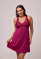 Fleur't Belle Epoque Full Bust Chemise Dark Cherry full length on model — Cloud Nine Pajamas Edmonton