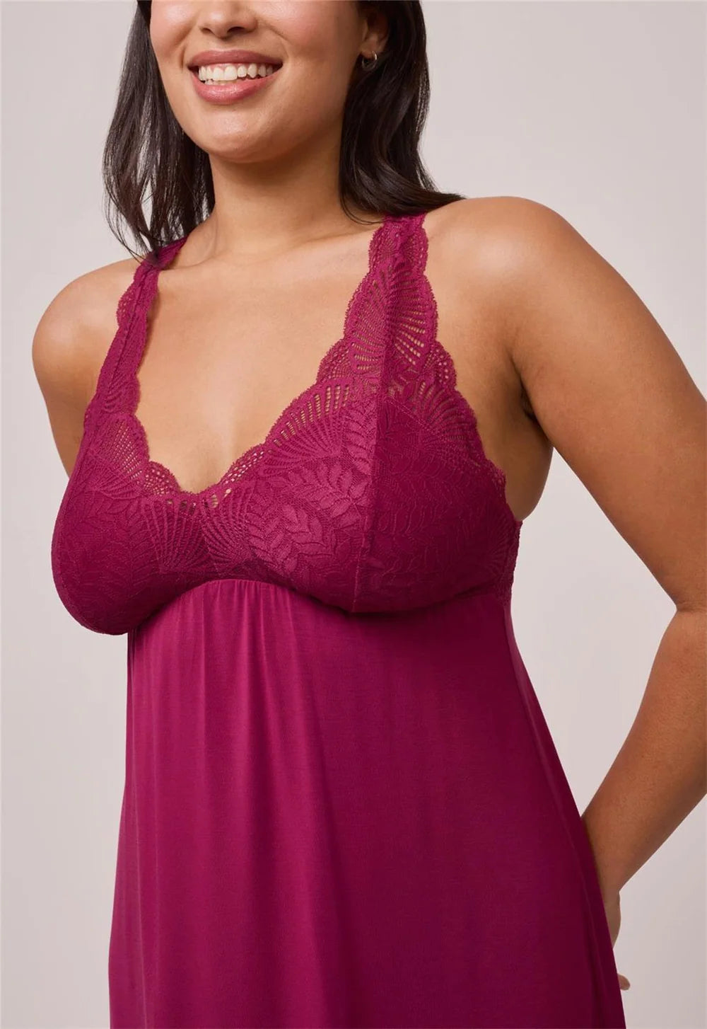 Fleur't Belle Epoque Full Bust Chemise Dark Cherry lace detail close-up — Cloud Nine Pajamas Edmonton