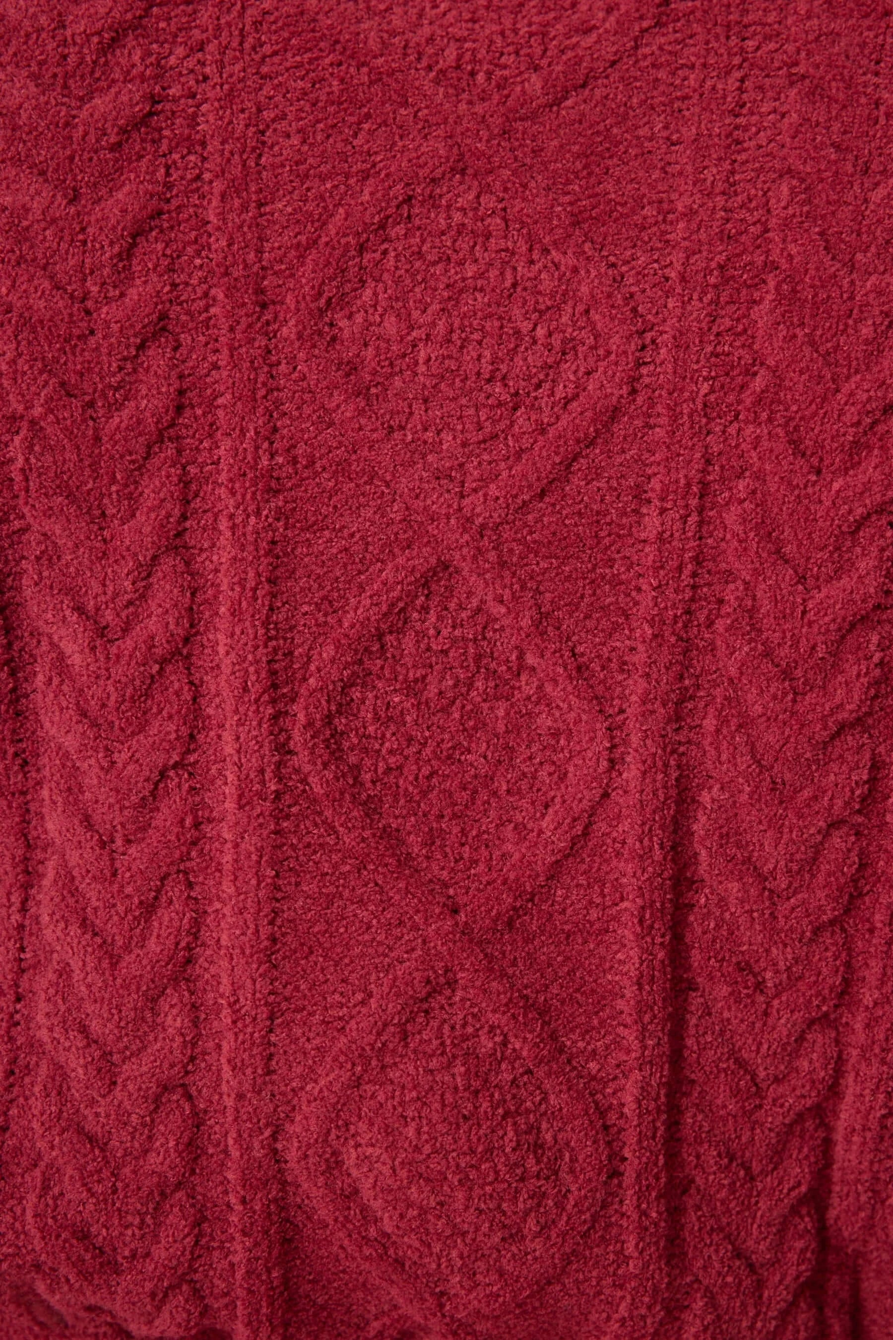 Chenille Cable Knit Robe in Port Red or Black PJ SALVAGE close-up of plush texture and intricate knit design.