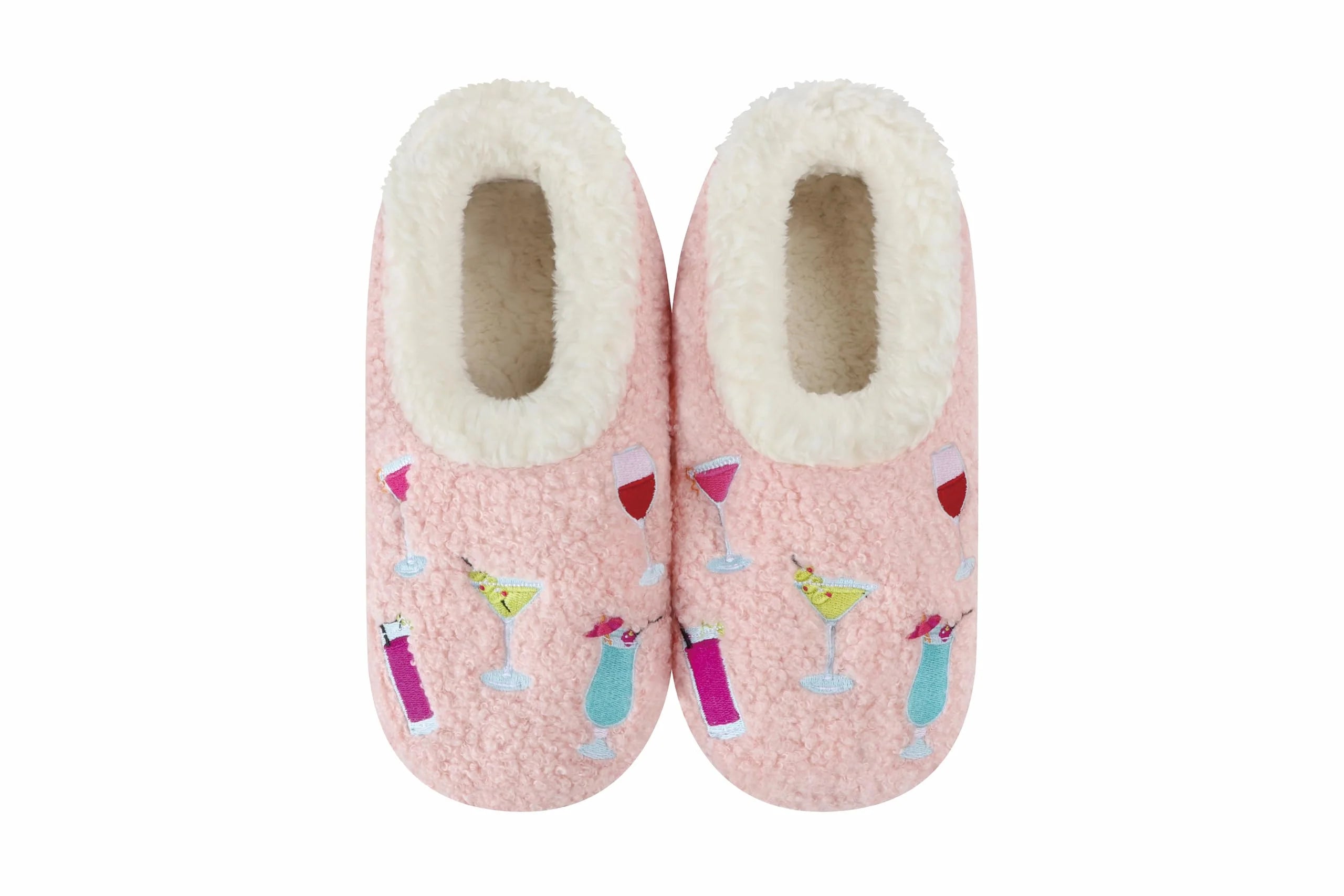 Snoozies Mini Embroidery Slipper Socks Mini Cocktails embroidered cocktail motifs front view — Cloud Nine Pajamas Edmonton