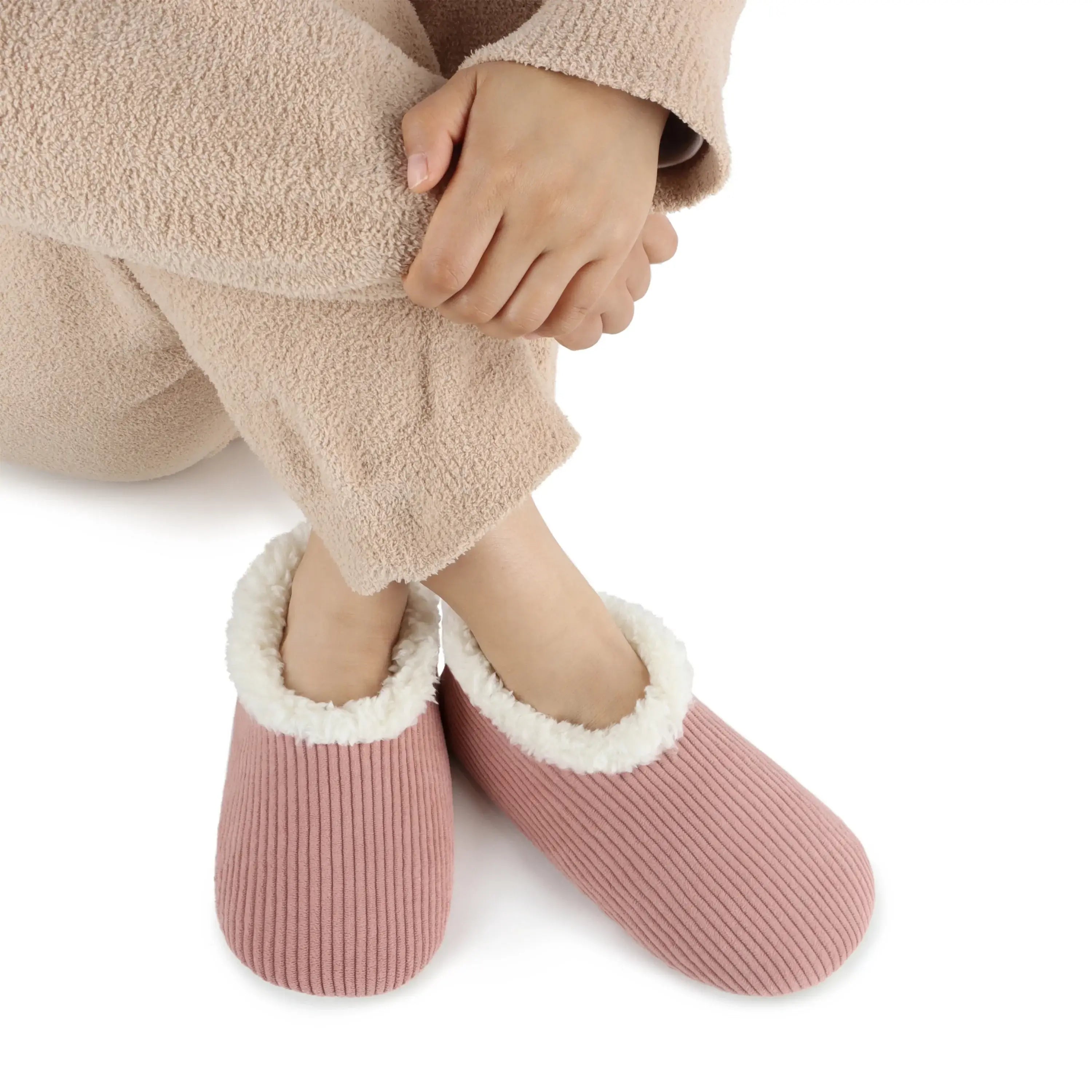 Snoozies Plush COZY Slipper Socks cozy corduroy peach