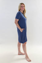 women's Denim Blue V Neck Bamboo Nightshirt in bamboo - Georgia Rylan