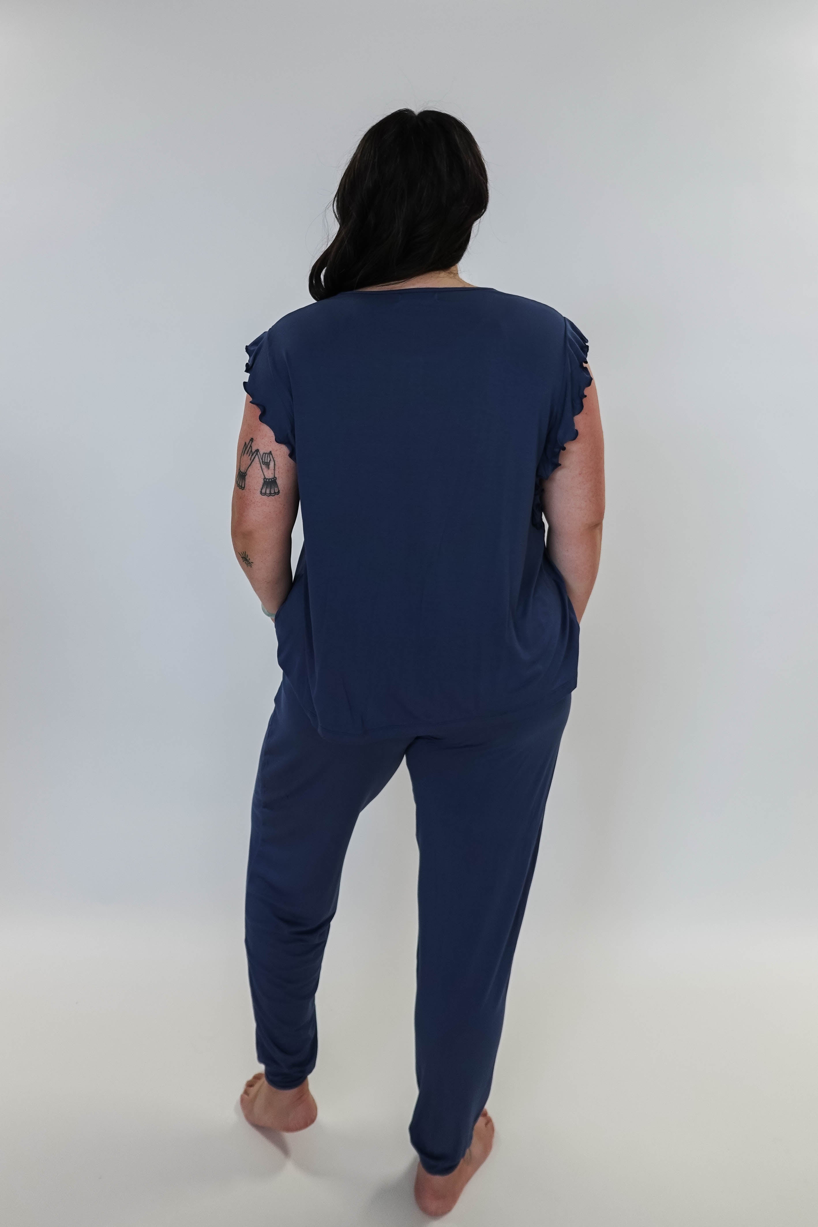 Denim Flutter Jogger Lounge PJ Set Bamboo showing back